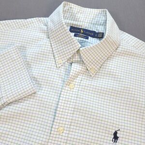 Ralph Lauren Men Button Down Shirt Large Green Blue Check Slim Fit Preppy